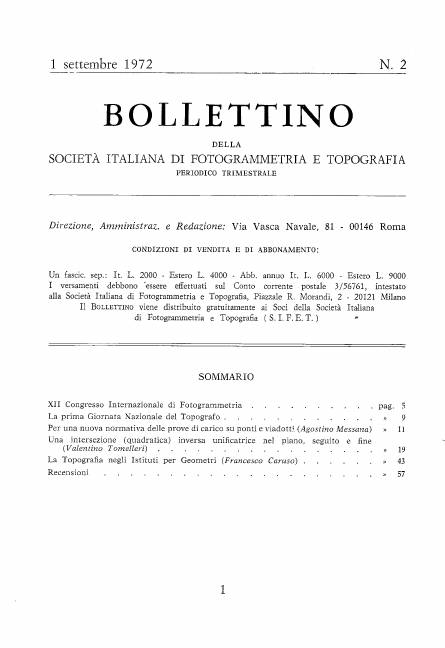 Copertina articolo #1 Bollettino SIFET ANNO: 1972 n.2